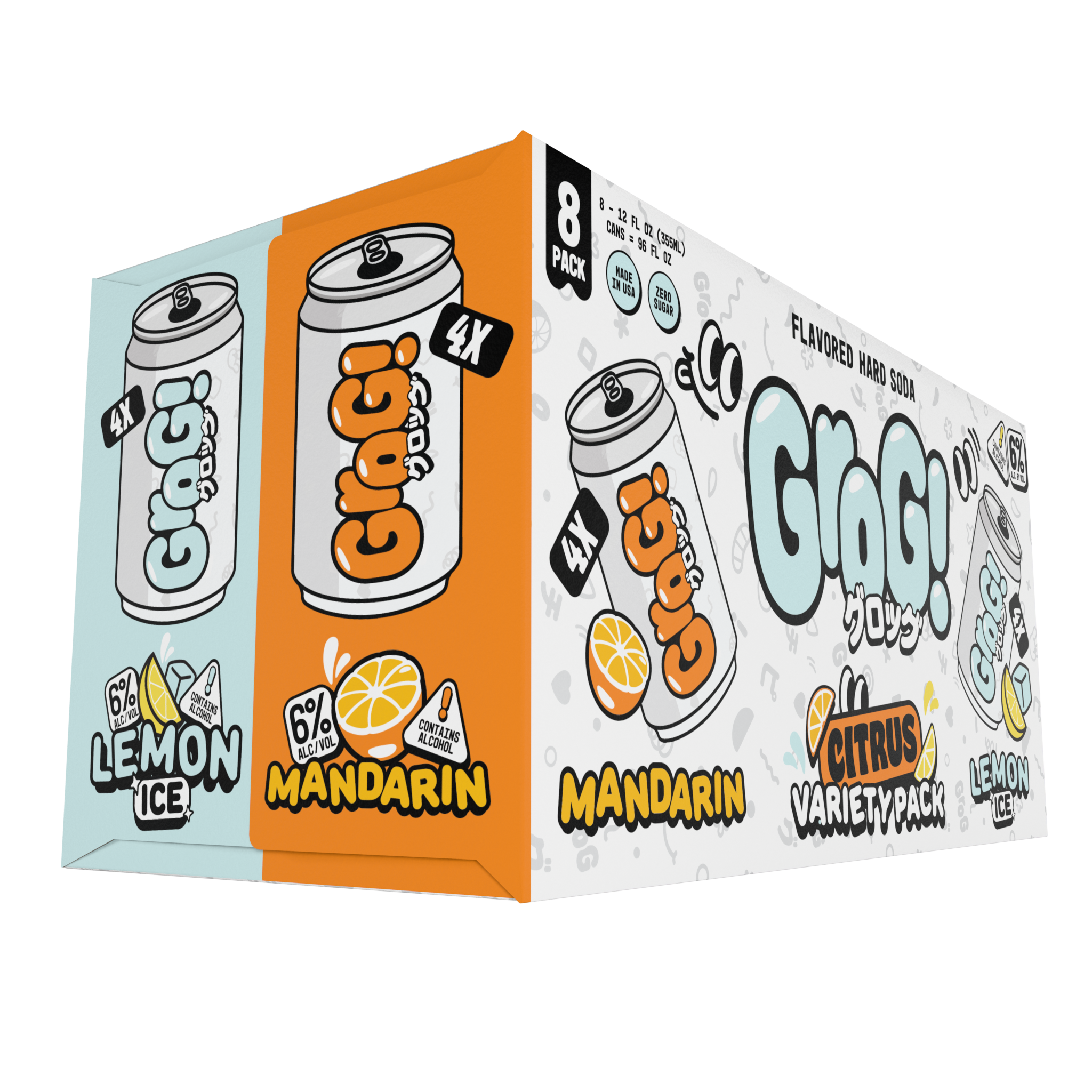 Grog Citrus Pack | Mandarin & Lemon Ice Hard Soda 8-Pack
