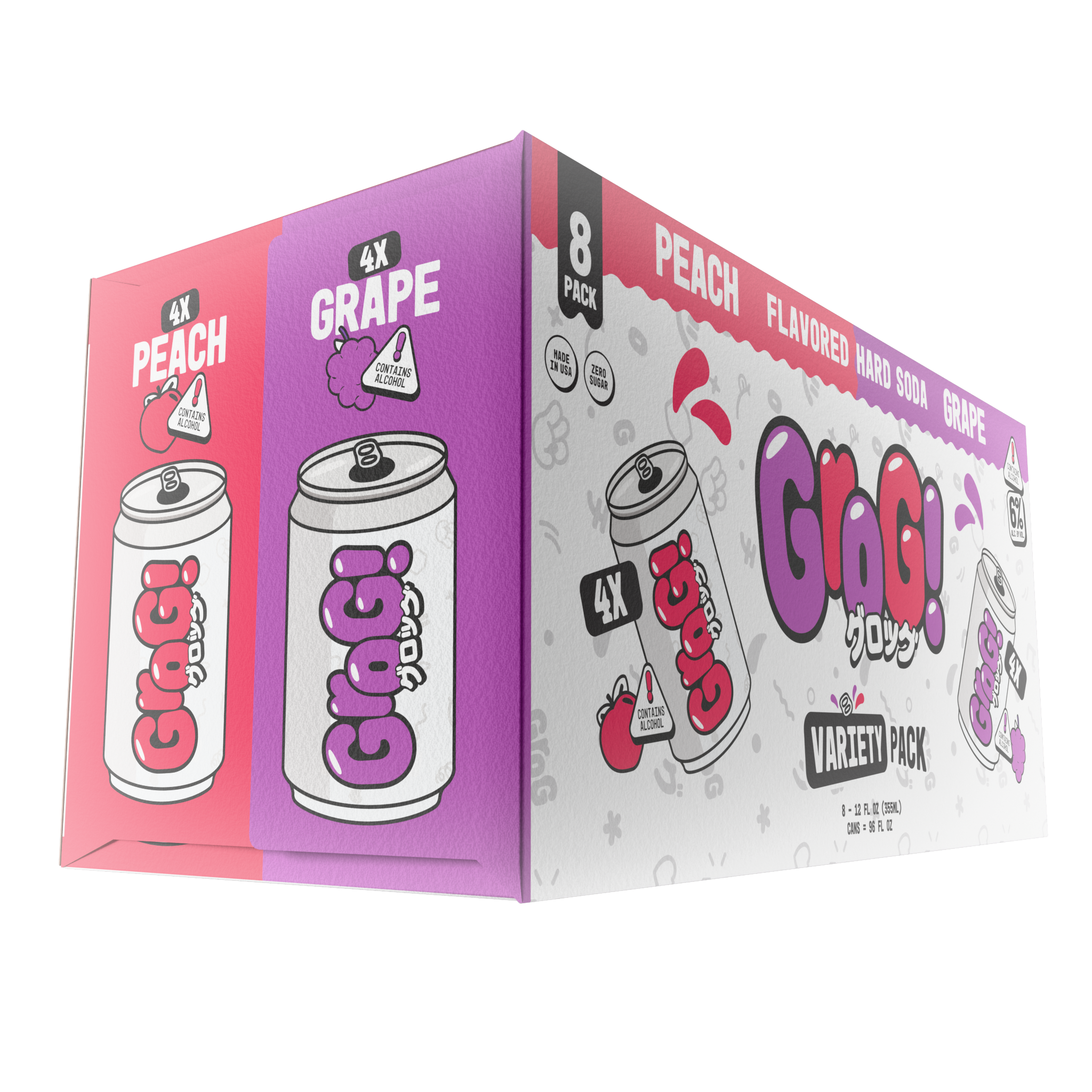 Grog Variety Pack | Grape & Peach Hard Soda 8-Pack, 6% ABV